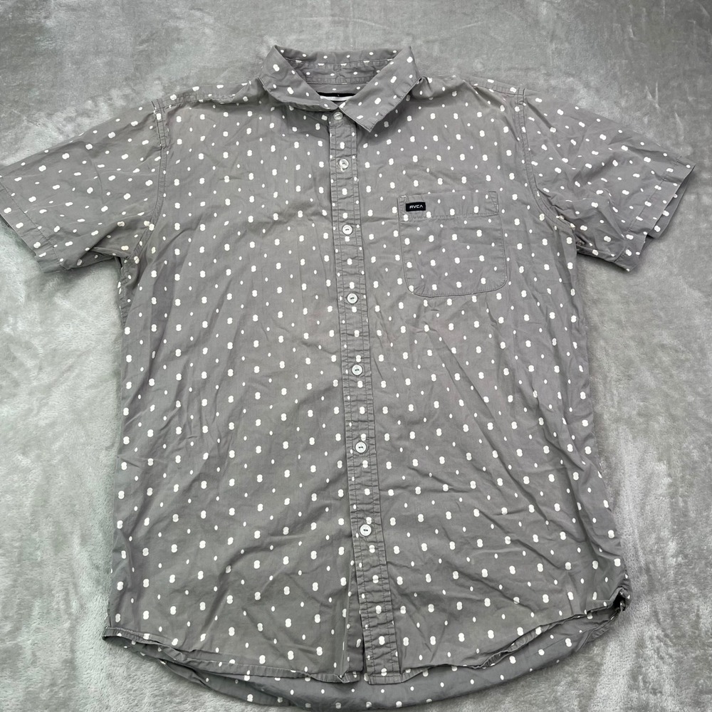 RVCA Slim Fit Button Down Shirt Mens Large Polka Dot Floral Button Down Lot of 2 - Picture 2 of 15